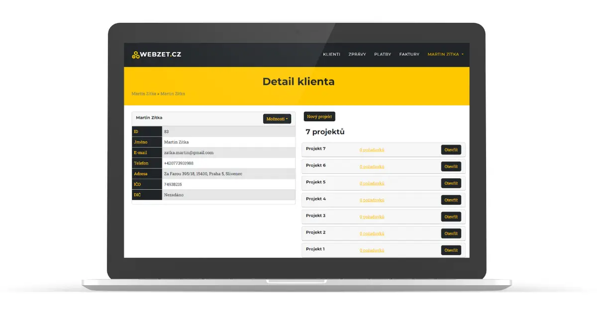 Aplikace pro správu klientů a projekty